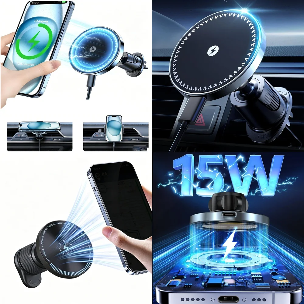 New Electronics Products 2026 Trend Wireless Car Charger Magnetic Air Vent Car Phone Holder Consumer Electronics Accessories