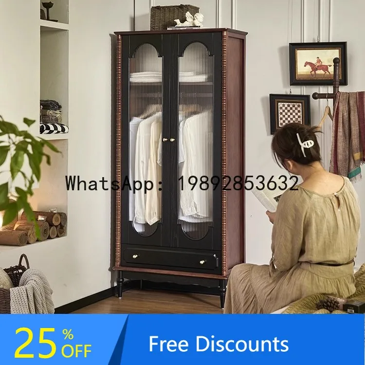 

Home Small Apartment Wall-Mounted Two-Door Wardrobe Bedroom Retro Multi-Functional Storage Cabinet