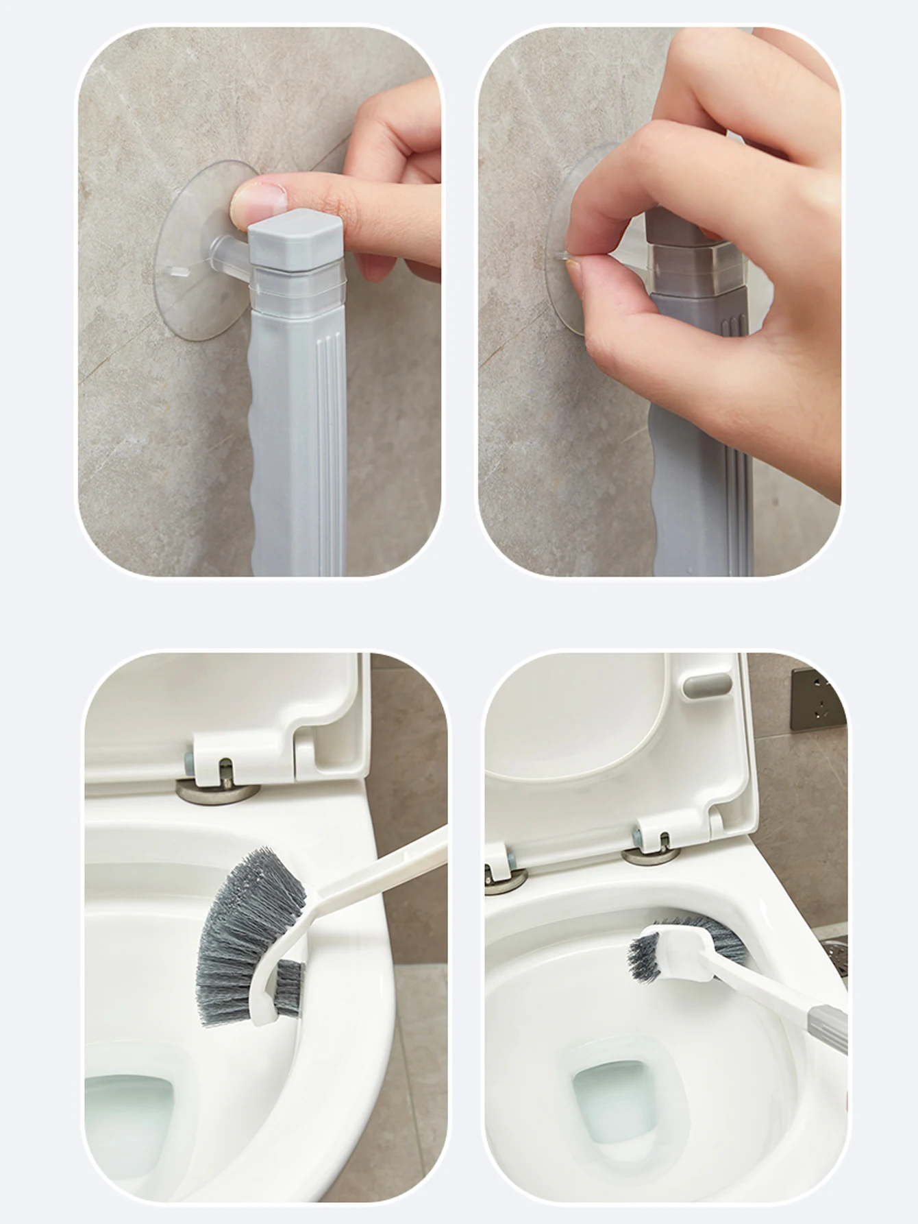 Toilettenbürste mit langem Griff, Saugnapf-Typ, lochfrei, Wandmontage, doppelseitiger Winkel, keine toten Ecken, Reinigung, hockendes Waschbecken – Detail 5