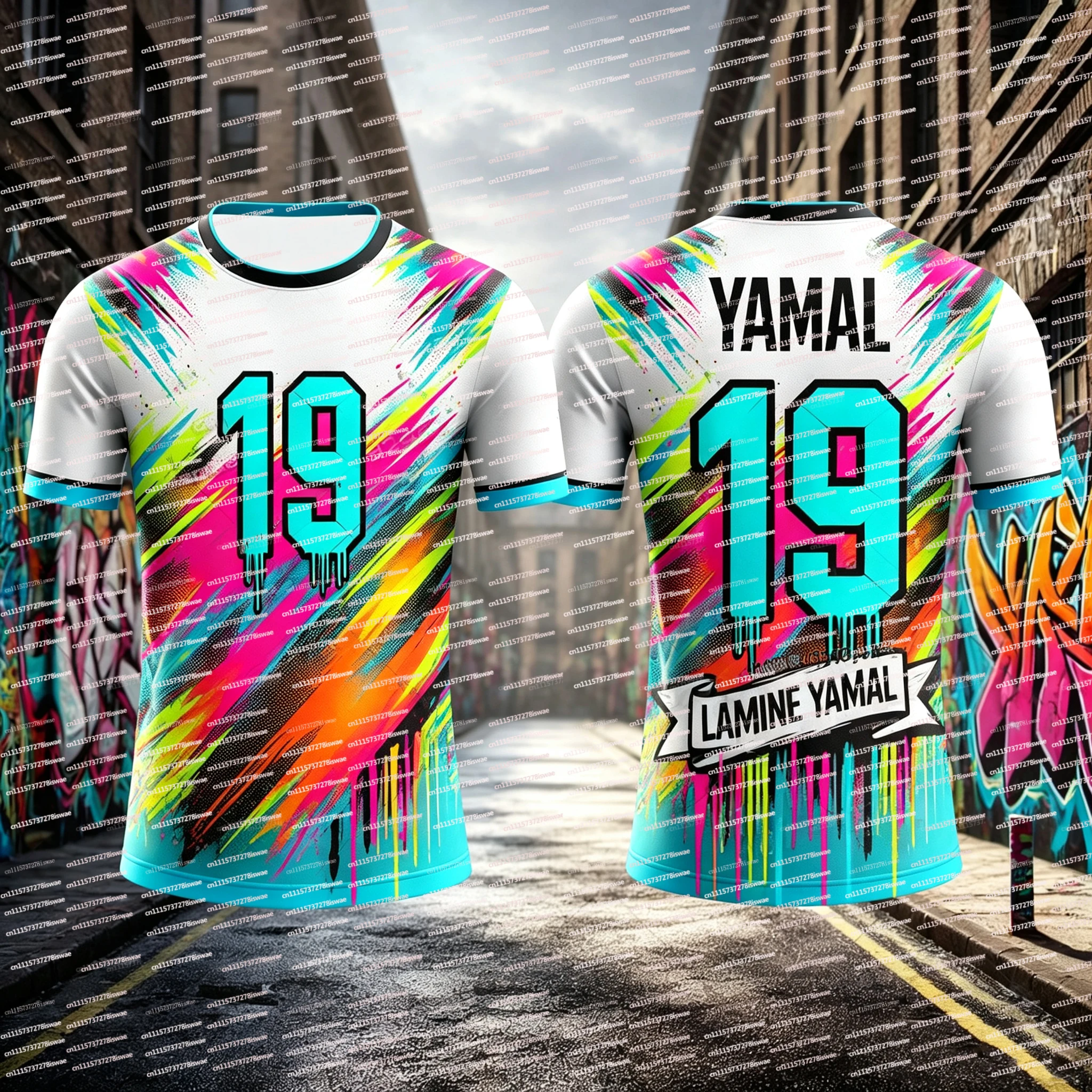 Summer New Yamal Football Star 3D Printed Graffiti Style Fan Series Jersey Breathable Match Training Football T-shirt Daily Wear