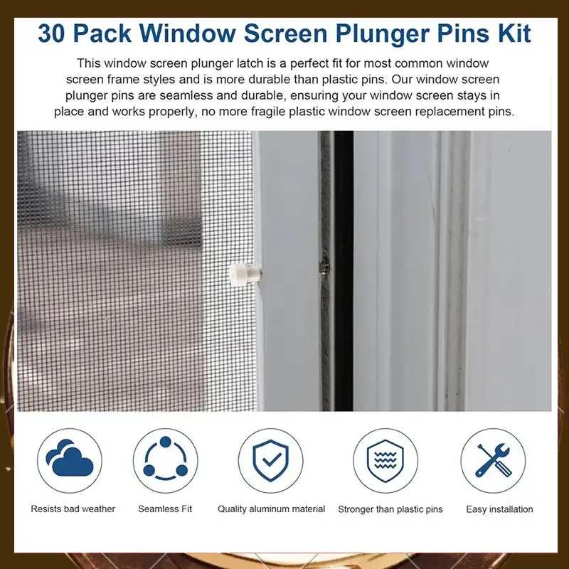 

30 Pack Window Screen Plunger Latches 5/32 Inch X 1-1/2 Inch,For Aluminum Window Screens,Plunger Latch Clips-T88C