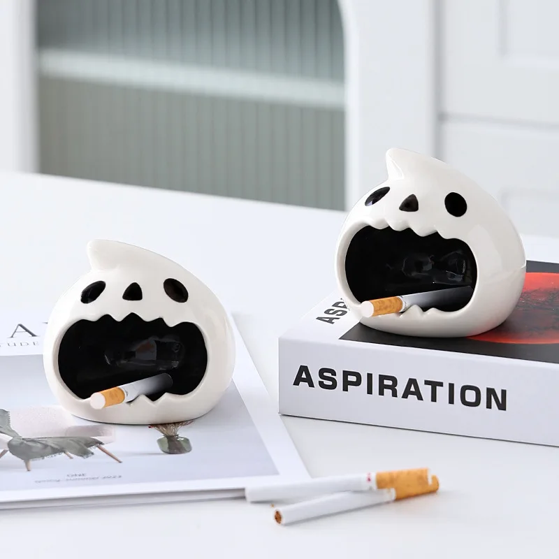 

Cute Halloween Ghost Thick Ashtray Little Ghost Head Water Drop Shaped Head Desktop Ornament Small Pet House Smoking Accessories