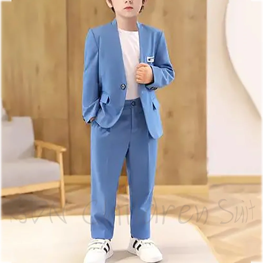 New Fashion Child Suit For Boy Solid Color Single Button Unique Formal Children's Clothing Evening Party Birthday Kids Suit