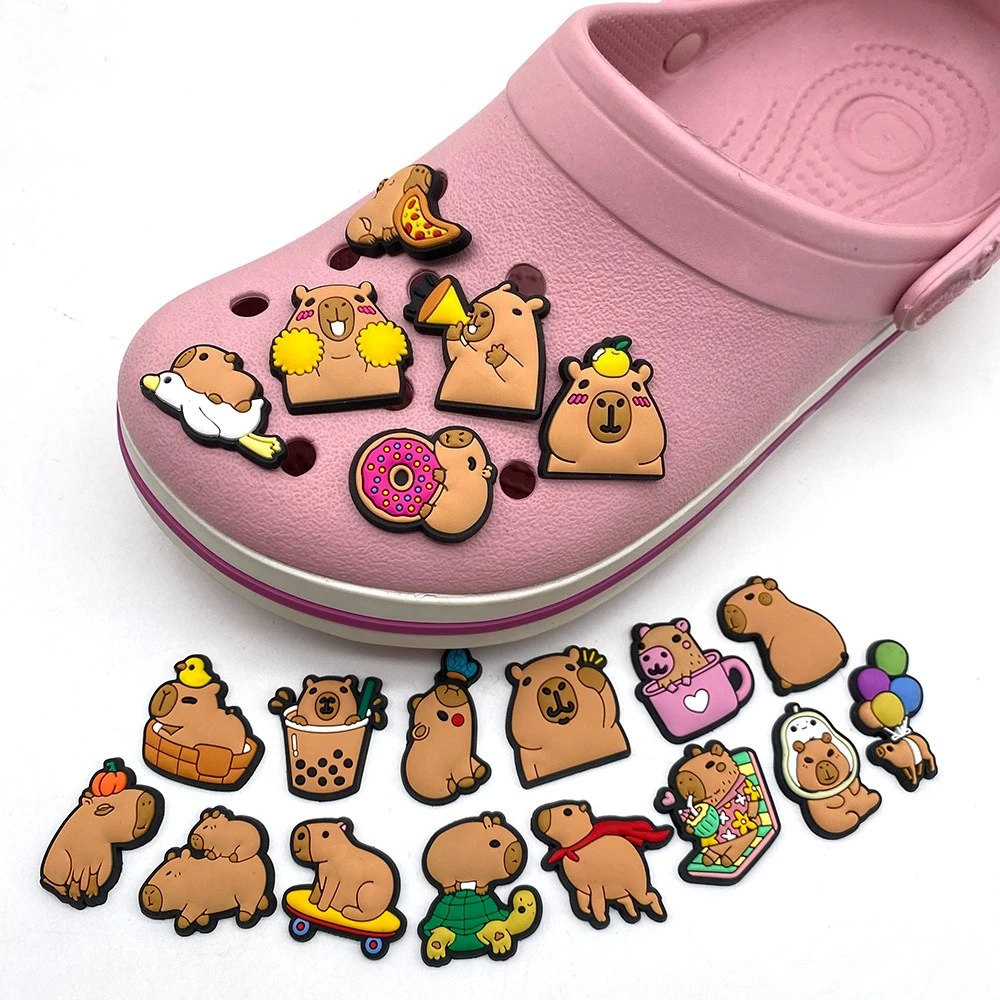 20Pcs Cute Capybara Animal Shoe Charms For Clogs Bubble Slides Sandals Removable PVC Shoe Decorations Accessories Christmas Gift