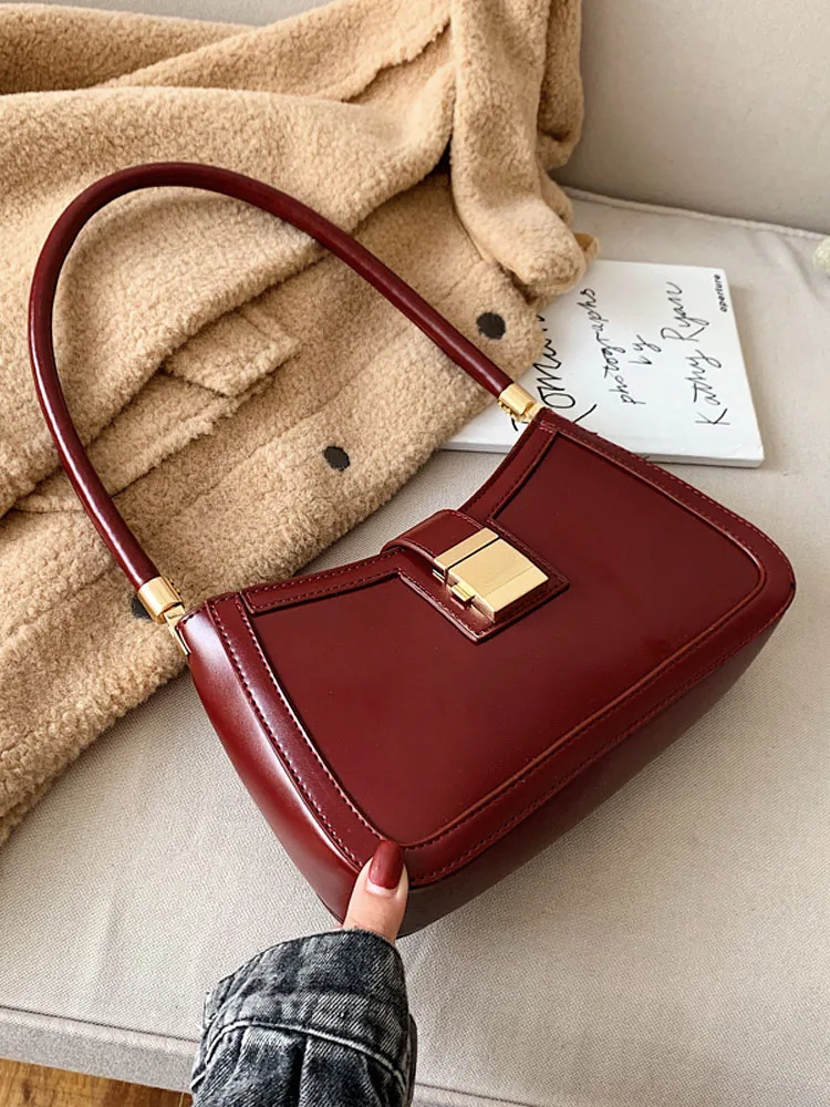 Retro Niche Red Bag For Women 2024 New Solid Versatile Handheld Shoulder Bags Fashionable Simple Casual Female Underarm Pack