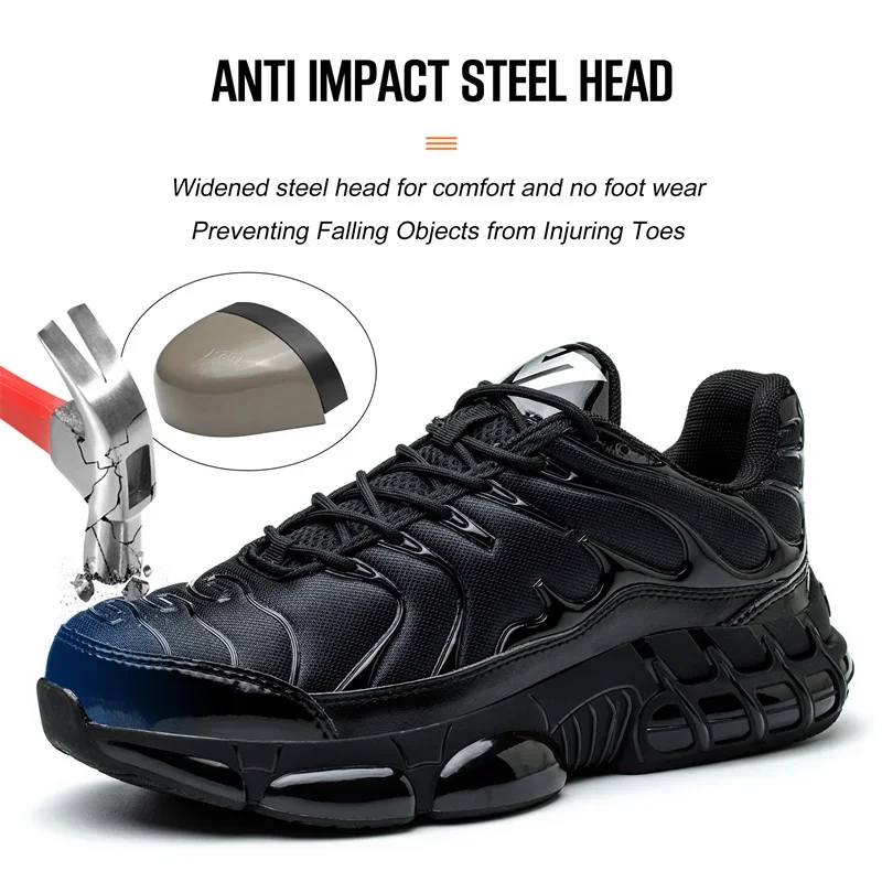 Breathable Men Work Safety Shoes Anti-smashing Steel Toe Cap Working Boots Construction Indestructible Work Sneakers Men Shoes