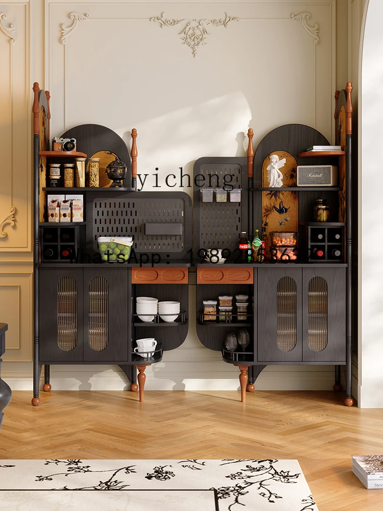 French Retro Solid Wood Corner Sideboard Integrated Wall-Mounted Living Room Corner Storage Rack Corner Cabinet