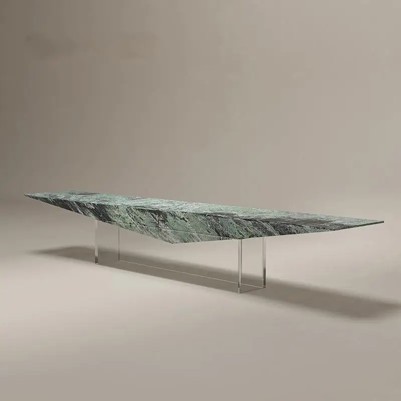 Jungle Green Floating Coffee Table Set, Italian Minimalist Style TV Stand, Acrylic Base, Waterproof and Scratch-Resistant