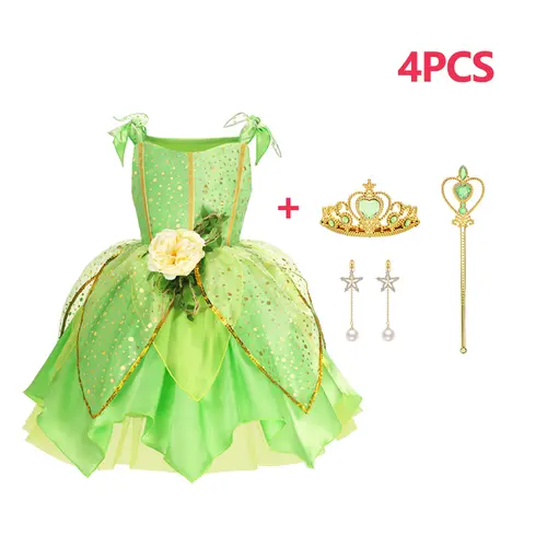 Girls Jasmine Elf Dress Kids Cosplay Fancy Flowers Christmas Birthday Costume Carnival Disguise Princess Party Clothes 2-10T - Image 10