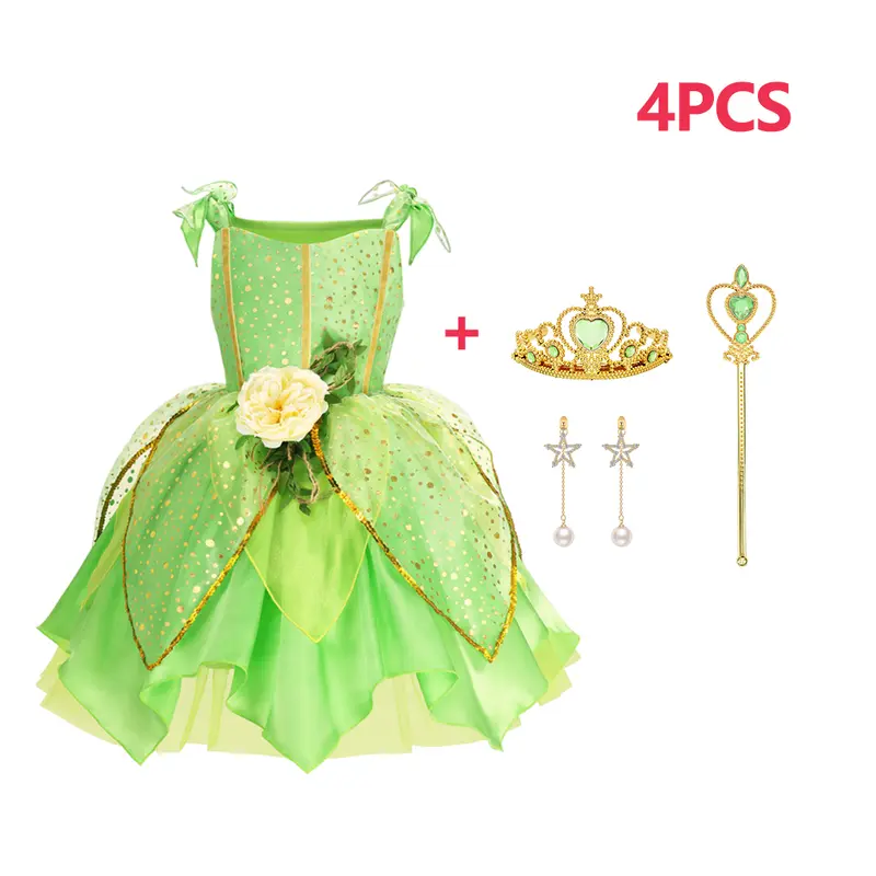 Girls Jasmine Elf Dress Kids Cosplay Fancy Flowers Christmas Birthday Costume Carnival Disguise Princess Party Clothes 2-10T - Image 10