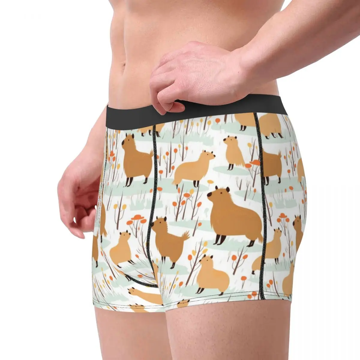 Custom Flat Pattern Of Capybaras And Trees Pattern Boxers Shorts Men Briefs Underwear Cool Underpants