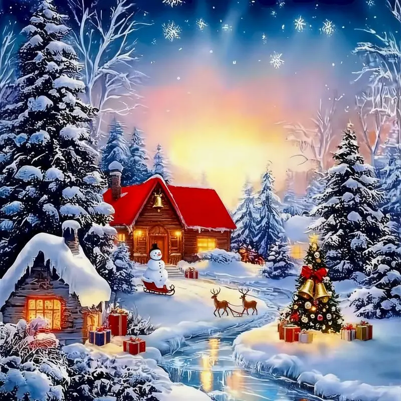 

GATYZTORY New Arrival Diamond Mosaic House Landscape DIY Pattern For Adults Beginners Diamond Painting Winter Tree Christmas Gif