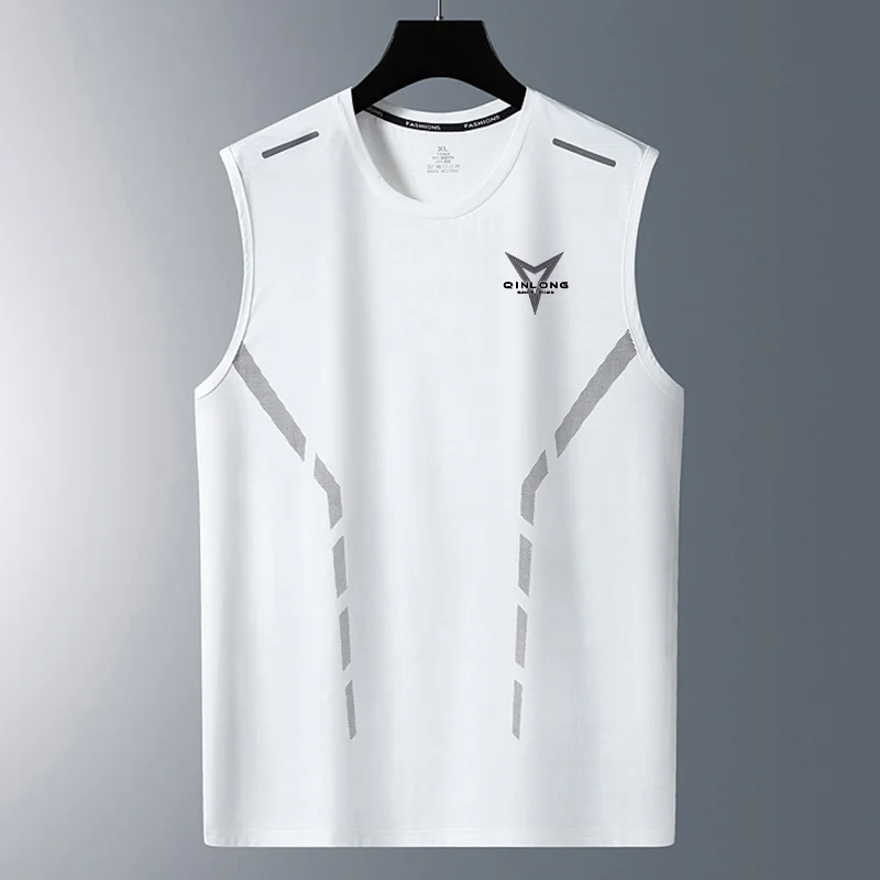 Men's Ice Silk Tank Top Summer Sports Fitness Training Basketball Loose Shoulder Breathable Versatile Sweat Absorbent Thin Layer