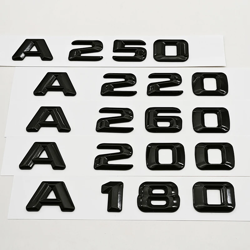 3d abs preto letras do carro logotipo a180 a220 a260 emblema tronco traseiro emblema decalques para mercedes benz uma série a180 a200 a250 a260 w177
