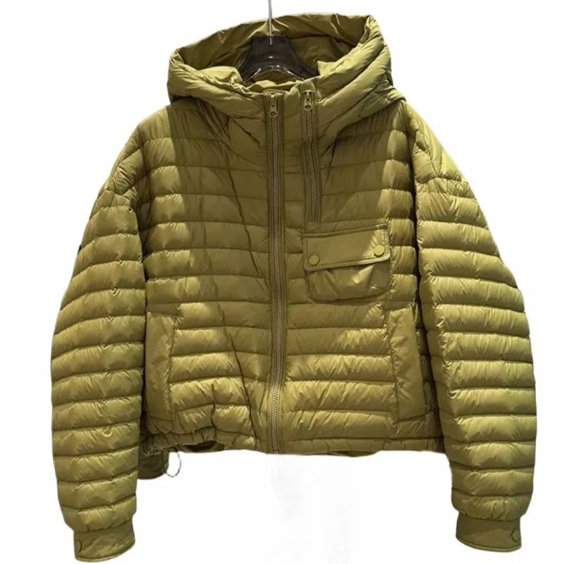 Women's Clothing Lightweight Down Jacket Winter Warm New Loose Fit Hooded Plus Size Fashion White Duck Down Outerwear Short Tops