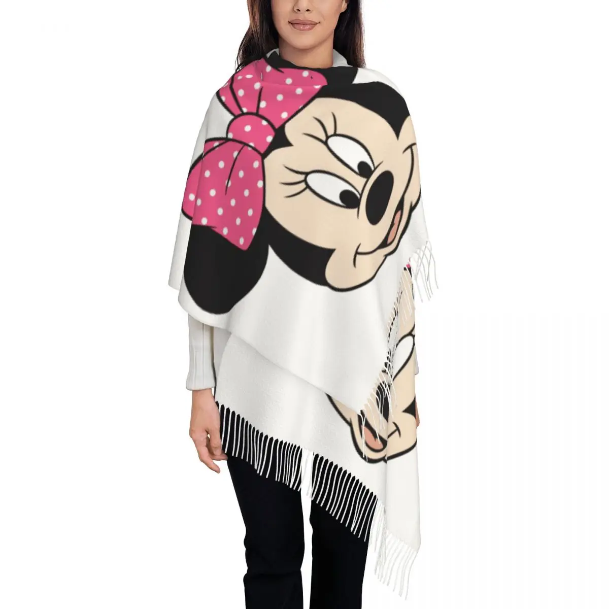 

Custom Mickey Mouse Scarf Wrap Women Long Winter Fall Warm Tassel Shawl Unisex Scarves
