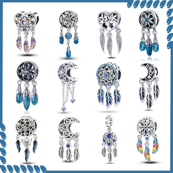 Série Dreamcatcher-Original véritable 925 en argent Sterling Zircon lune soleil perles breloque adapté 3mm Bracelet bricolage fabrication pendentif