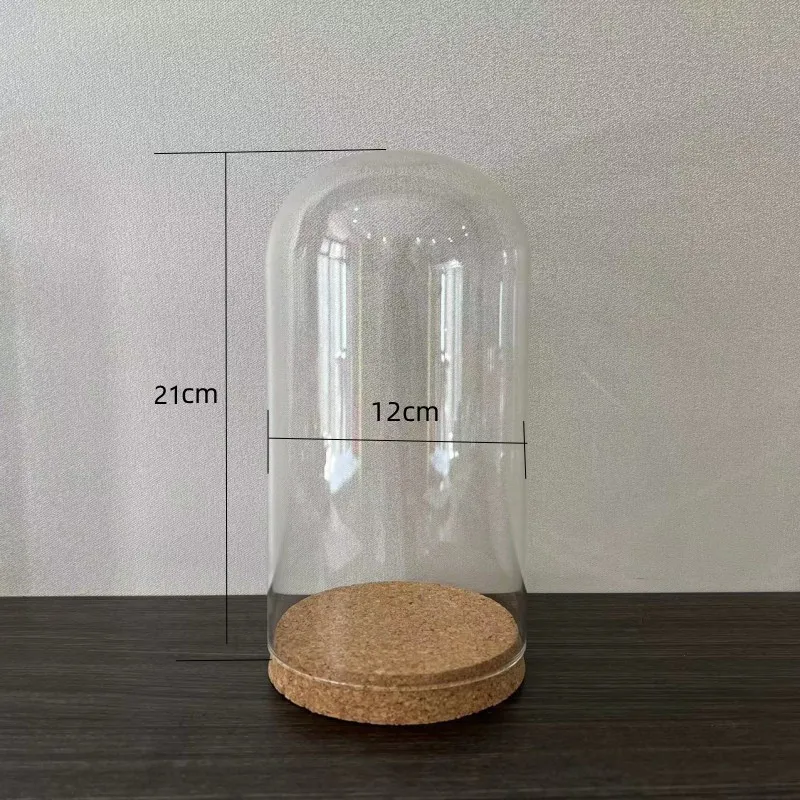

18pcs 12x21cm Wedding Decor Valentine Gifts Clear Glass Dome Wooden Base Glass Cover with Glass Bell Dome Jar with Cork Base