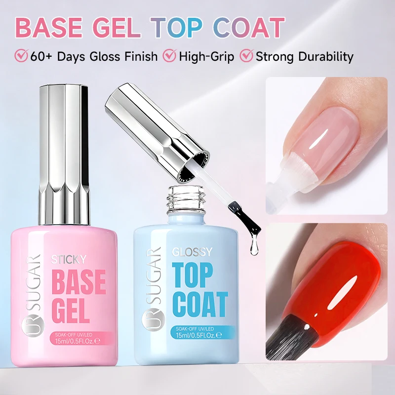 UR SUGAR 15ML Lang anhaltender, klebriger Basis-Gel-Glanz-Top-Coat, selbstnivellierend, Soak-Off UV-LED-Gel-Nagellack, Maniküre-Nagelzubehör