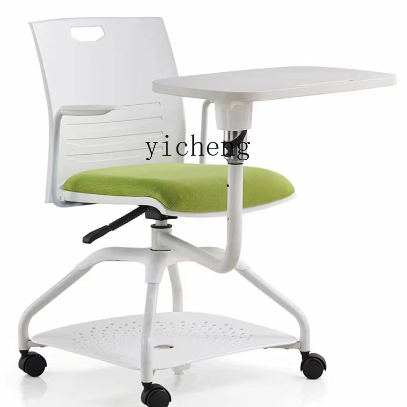 Zk White Training Table and Chair Integrated Student Chair with Armrest Conference Room Chair Writing Board Rotating