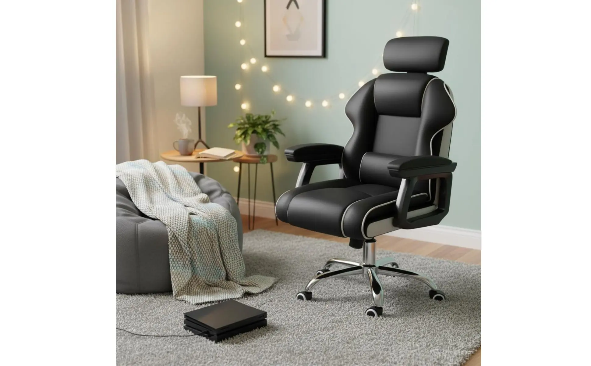 Ergonomic Gaming Chair Height Adjustable High-Rear Rotate Office Chair Full Recline Padded Armrests for Streamers, Bedroom