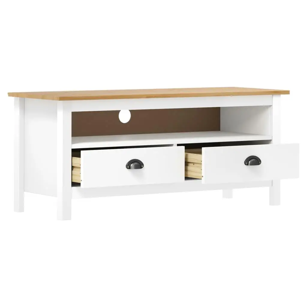 Modern White TV Stand - Solid Pine Wood, 43.3x15.7x18.5 Inches - Stylish & Durable Furniture image 3