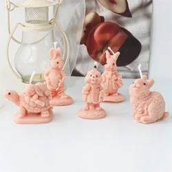 Lovely Rabbit Silicone Candle Mold Turtle with Bunny Resin Casting Molds for Easter Festival Decor Animal Lover Desk Ornaments