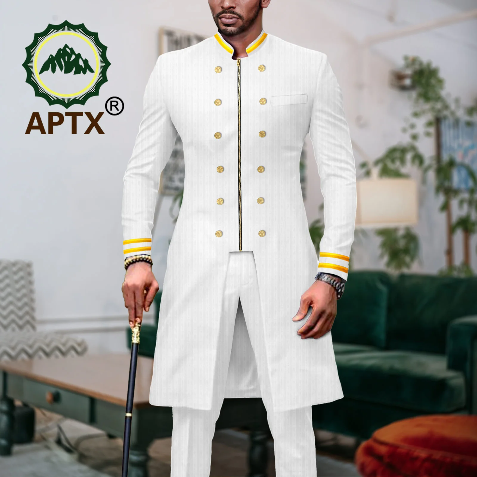 African Men Suit Slim Fit Outfits Dashiki Jacket Coat Pants 2 Pieces Set Traditional Wedding Wear Bazin Riche Attire A2316063