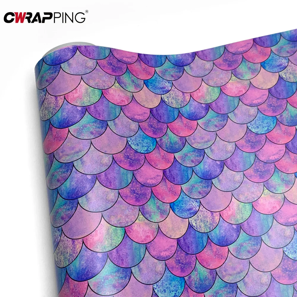 Vinyl Wrap Film Shiny Mermaid Fish Scale Self-adhesive Air Drain Sheet For Bike Scooter Complete Vehicle Refit Car Accessories