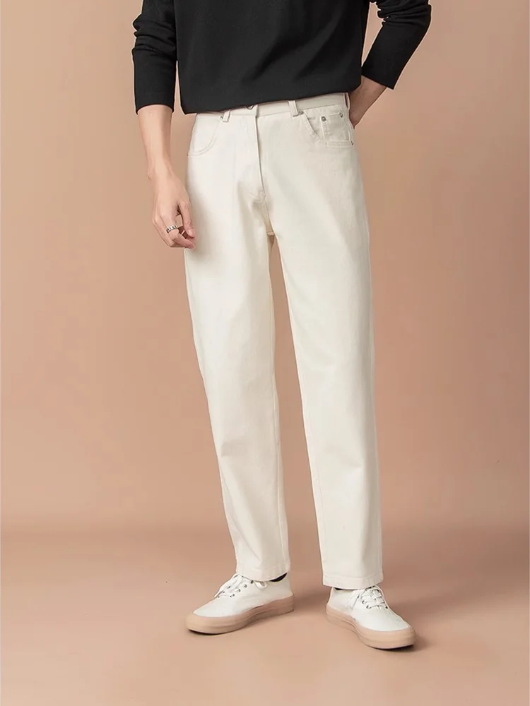

Faionable Cotton Blend Men's Straight Leg Jeans Versatile Casual Trousers Lightweight Luxury Long Pants Spring Autumn Wear