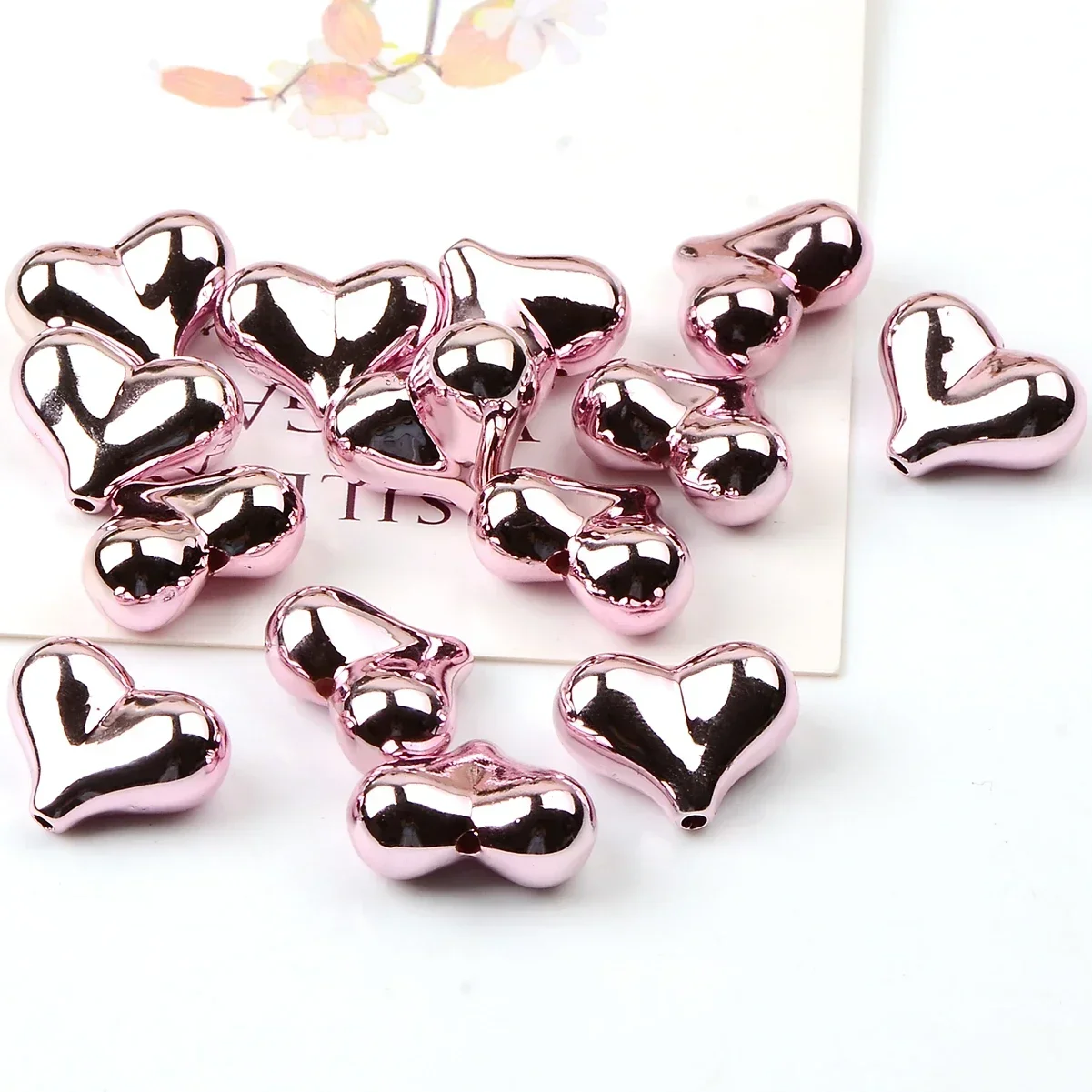 10pcs Pink Heart Shape Acrylic Loose Spacer Beads，Acrylic love shaped beads for DIY Bracelet Necklace Jewelry Making Accessories