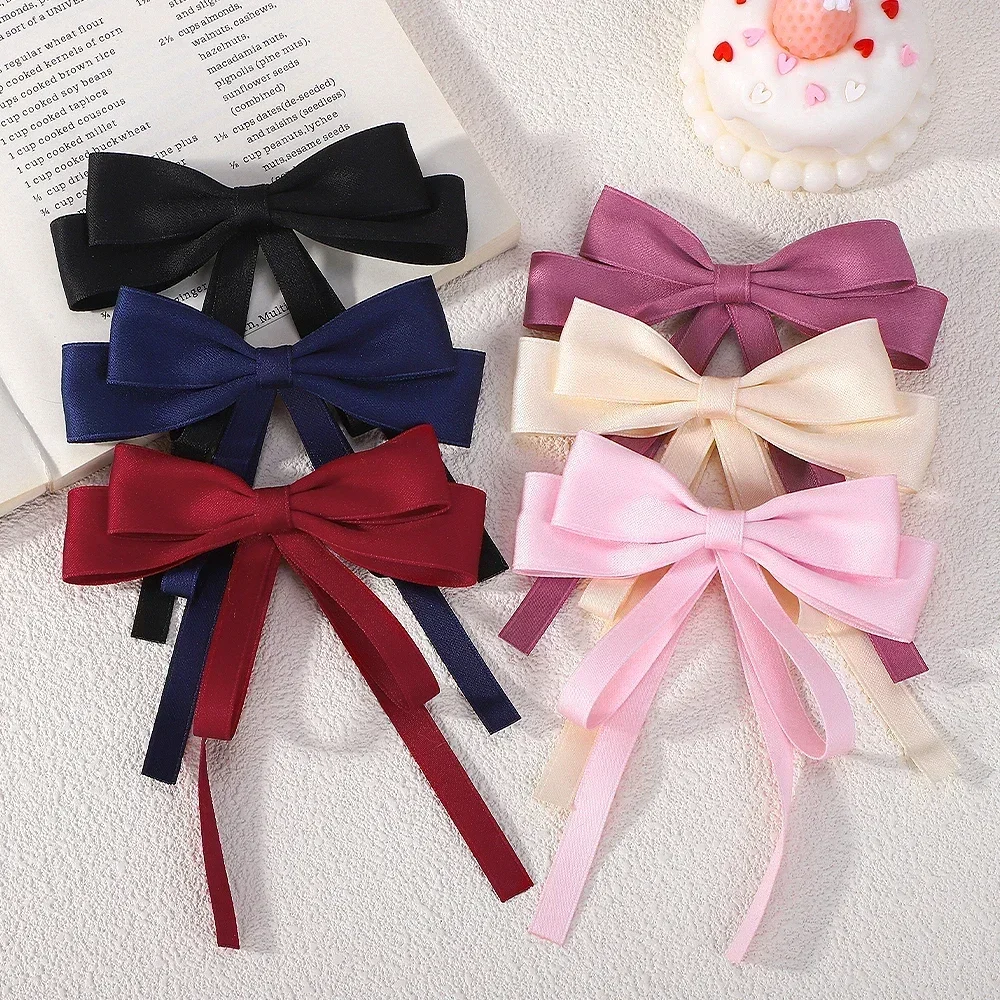 2 ชิ้น 4.3 นิ้วคุณภาพสูงสตรี Double Layer ริบบิ้น Bowknot ผมคลิป Headwear Hairgripes Elegant พู่หางม้า Hairclip ของขวัญ