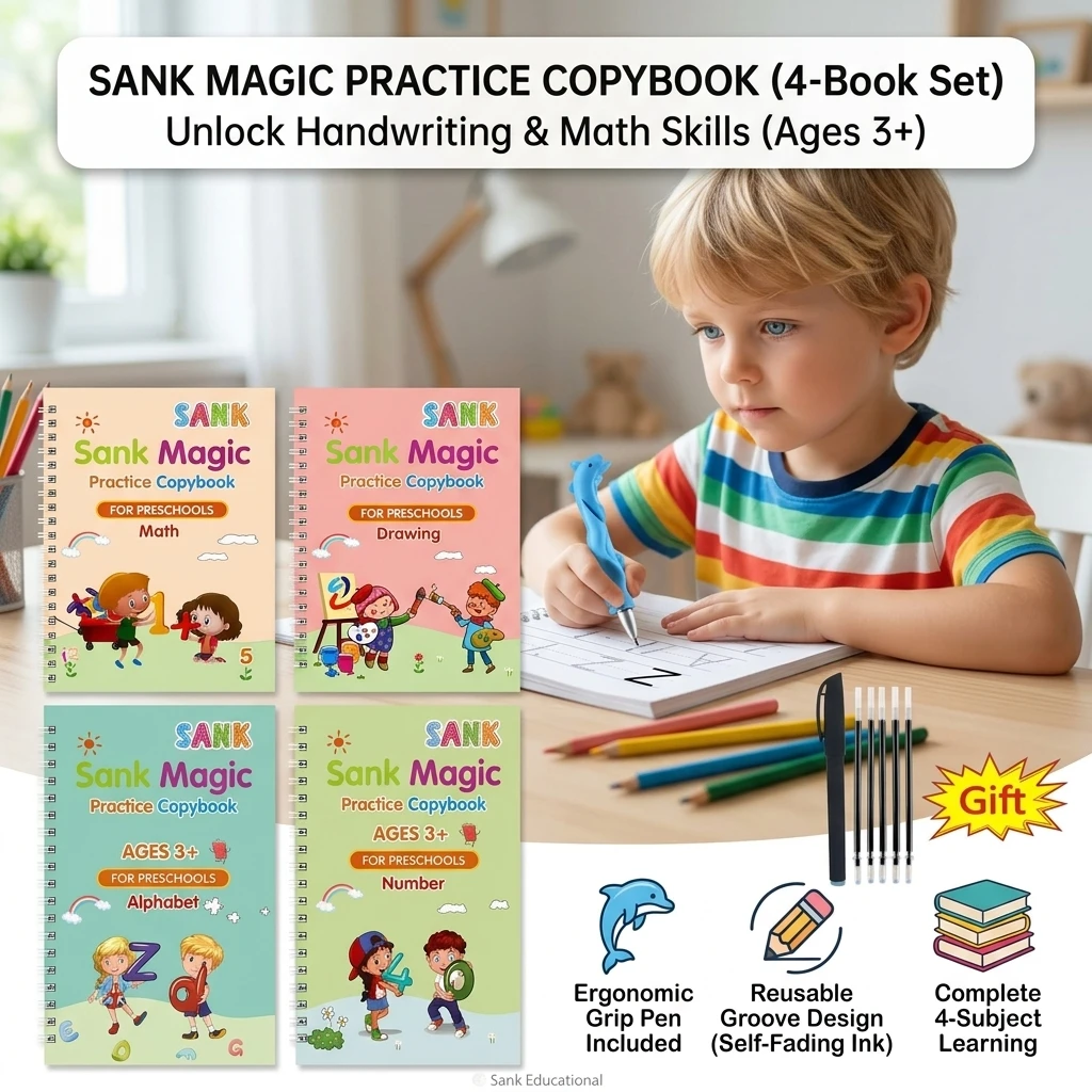 

4 Books Magic Calligraphy Copybook Set Reusable Handwriting Practice Book for Kids Early Education