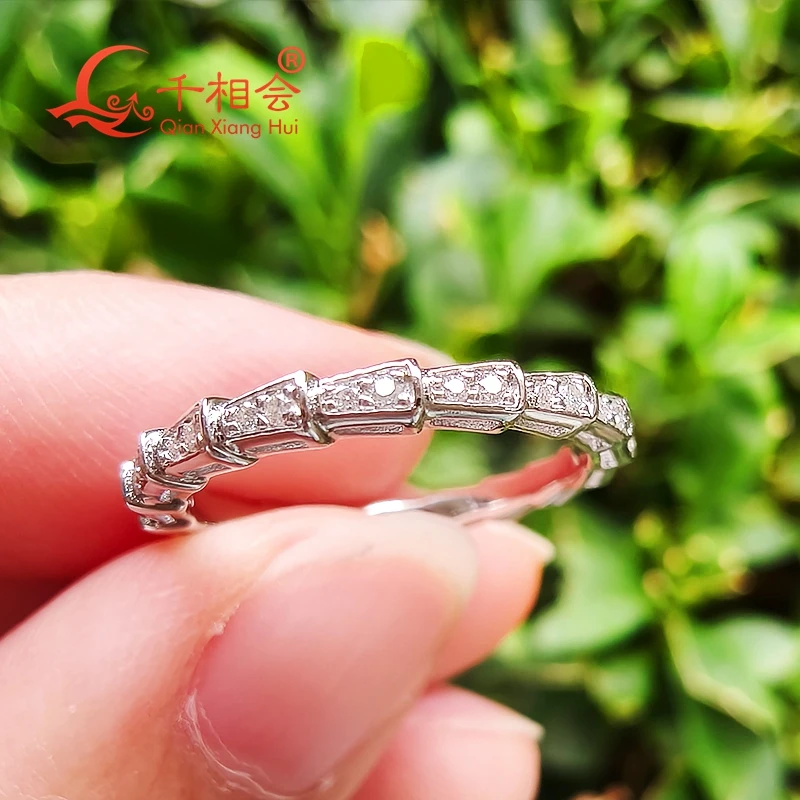 Snake shape  2mm width Sterling 925 Silver melee Moissanite Ring women Diamonds Male fine Jewelry gift wedding dating