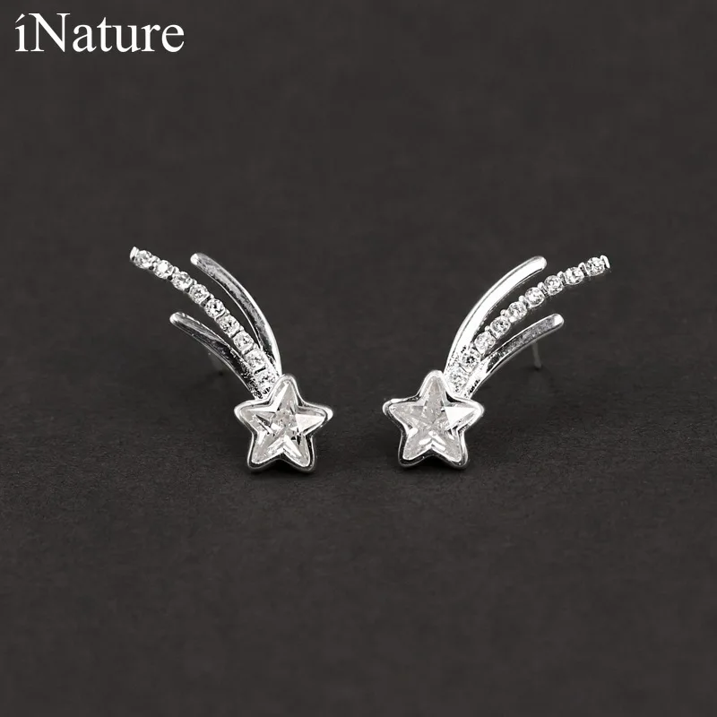 

INATURE 925 Sterling Silver Meteor Star Design Shiny Zircon Stud Earrings For Women Girl Party Birthday Christmas Jewelry Gifts