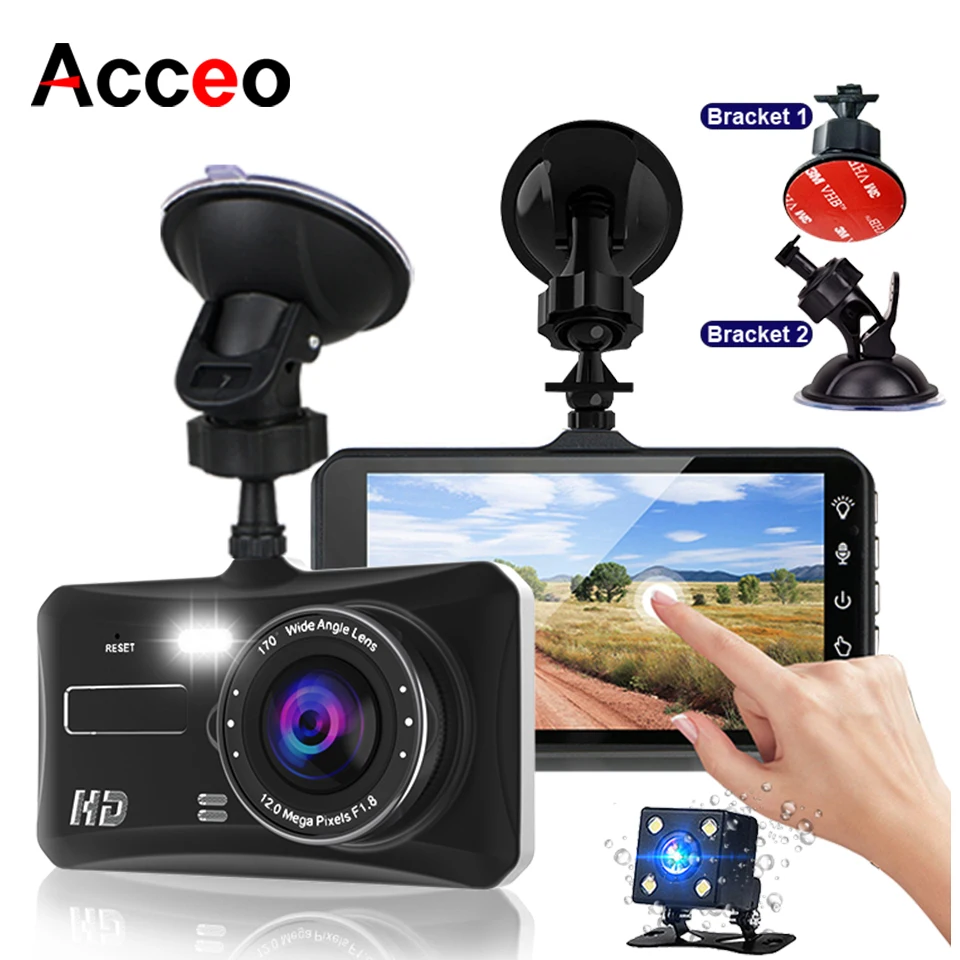 DVR Car Mirror Digital Video Recorder, Dashcam, 24H Touch, Visão Noturna, Full HD 1080P, câmera frontal e traseira, Dvr Black Box, 4.0"