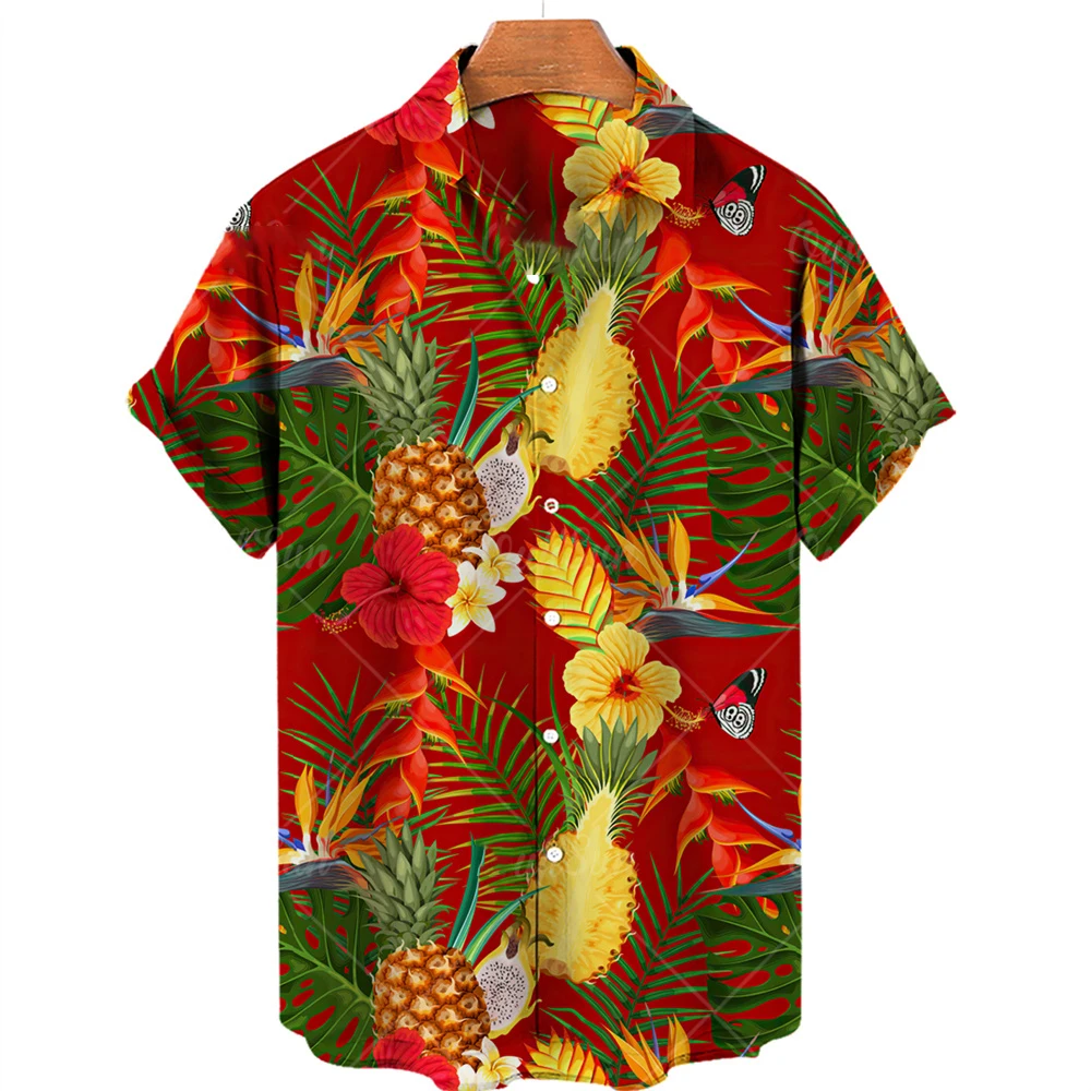 Summer Hawaiian Shirts Fruit 3d Print Shirt Boy Girl Fashion Pineapple Shirts Single-Breasted Short Sleeve Blouse kids Clothing