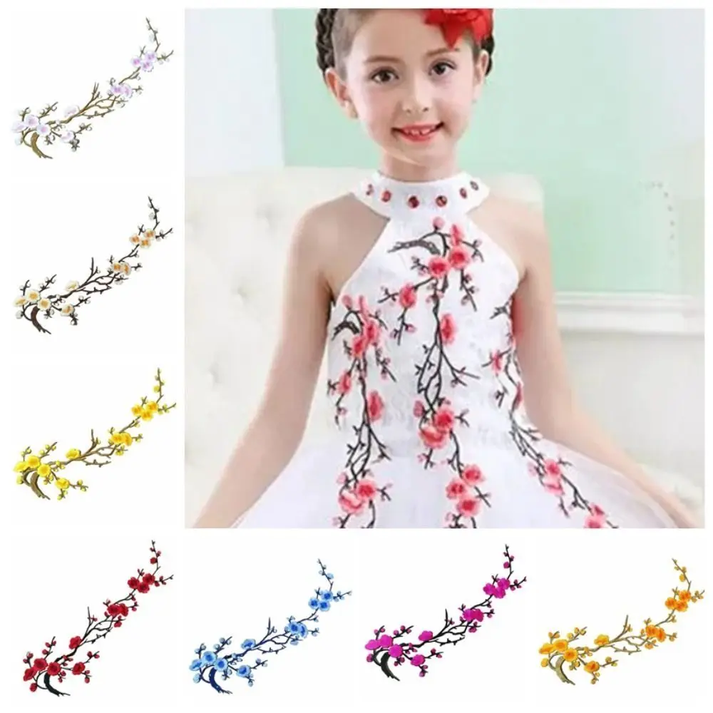 

Flower Shaped Plum Blossom Applique Self-adhesive Embroideried Cloth Patches Iron on DIY Clothes Sticker Bag Decoration