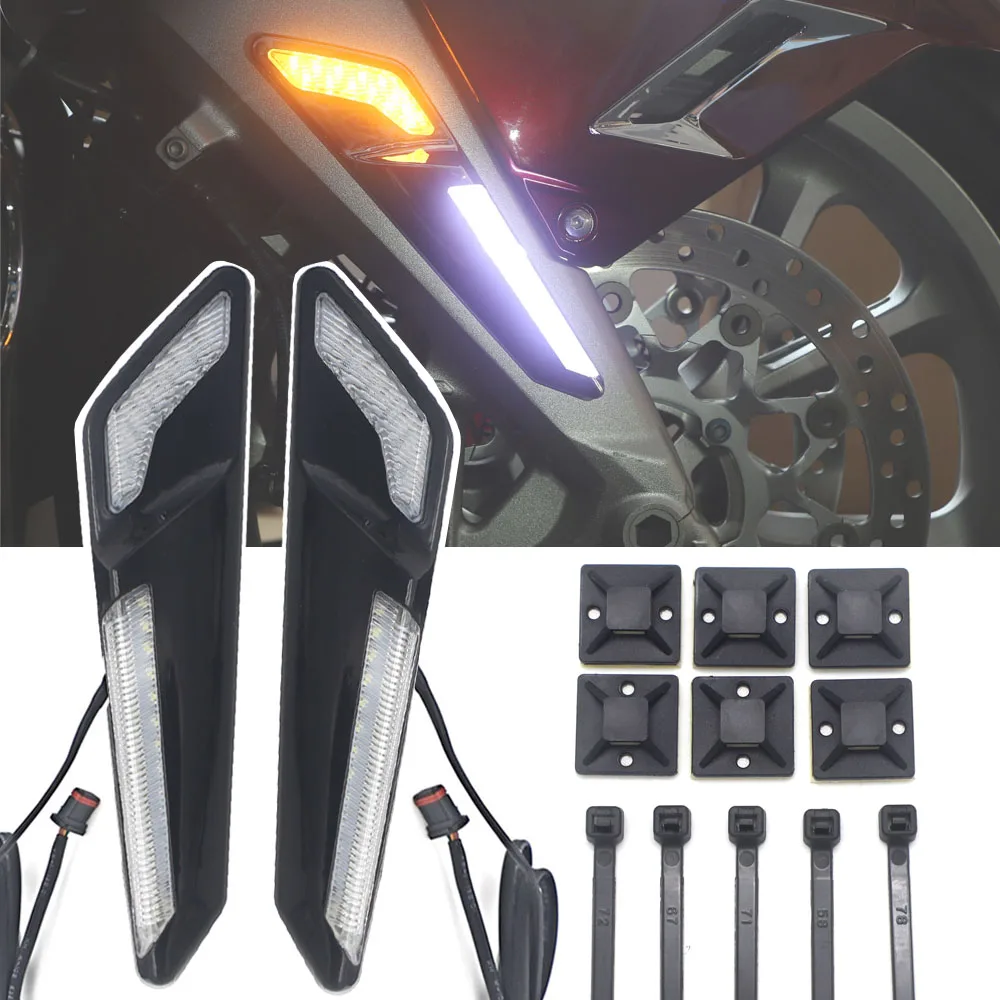 For Honda Goldwing GL1800 F6B 2018-UP Motorcycle Front Brake Fork Mounted NAV LED Lights in Chrome or Black 2019 2020