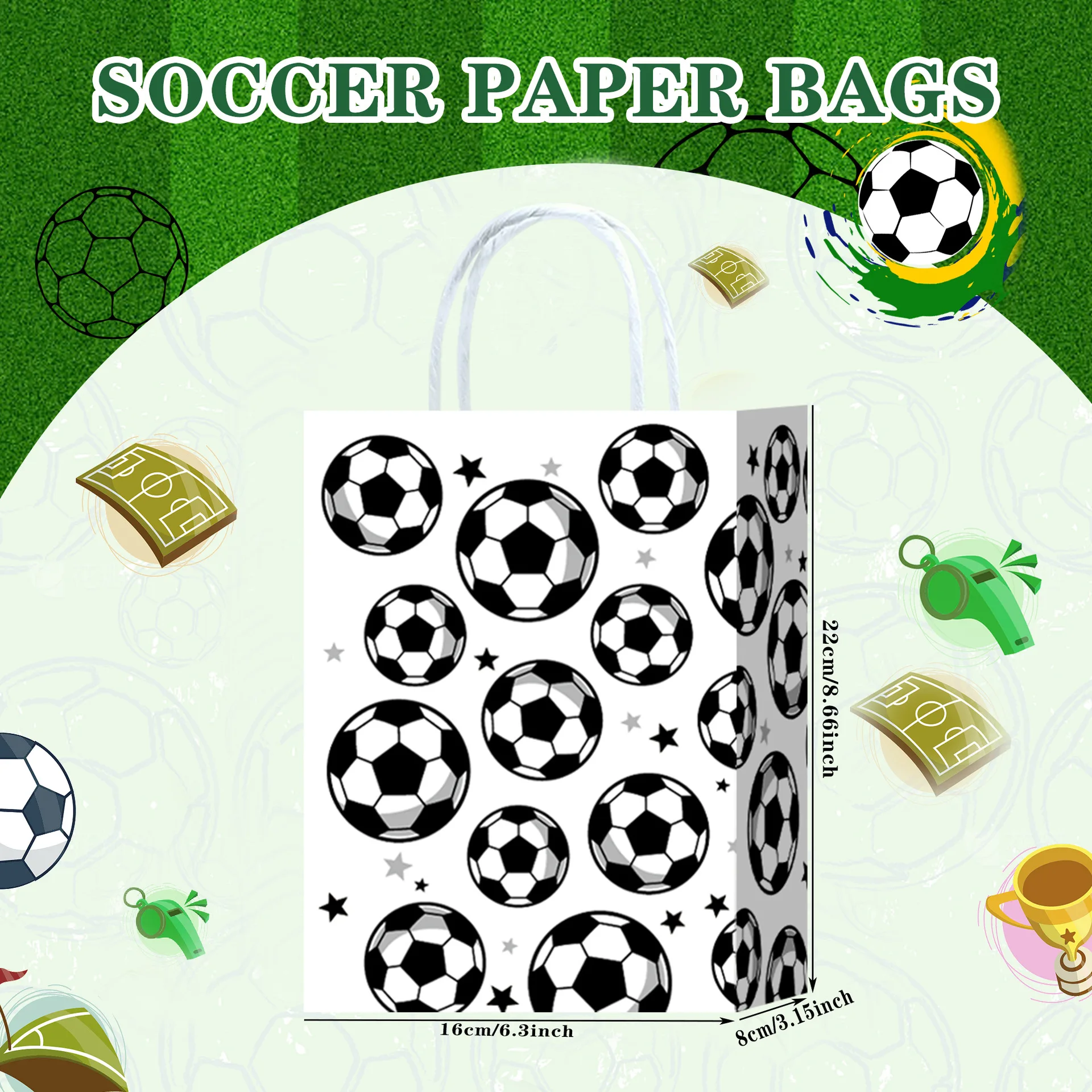 Bolsa de regalo de papel de fútbol con asa, decoración de cumpleaños de fútbol para cumpleaños, suministros de bolsas de papel para el día del fútbol, 10/20/30/40/50 Uds.