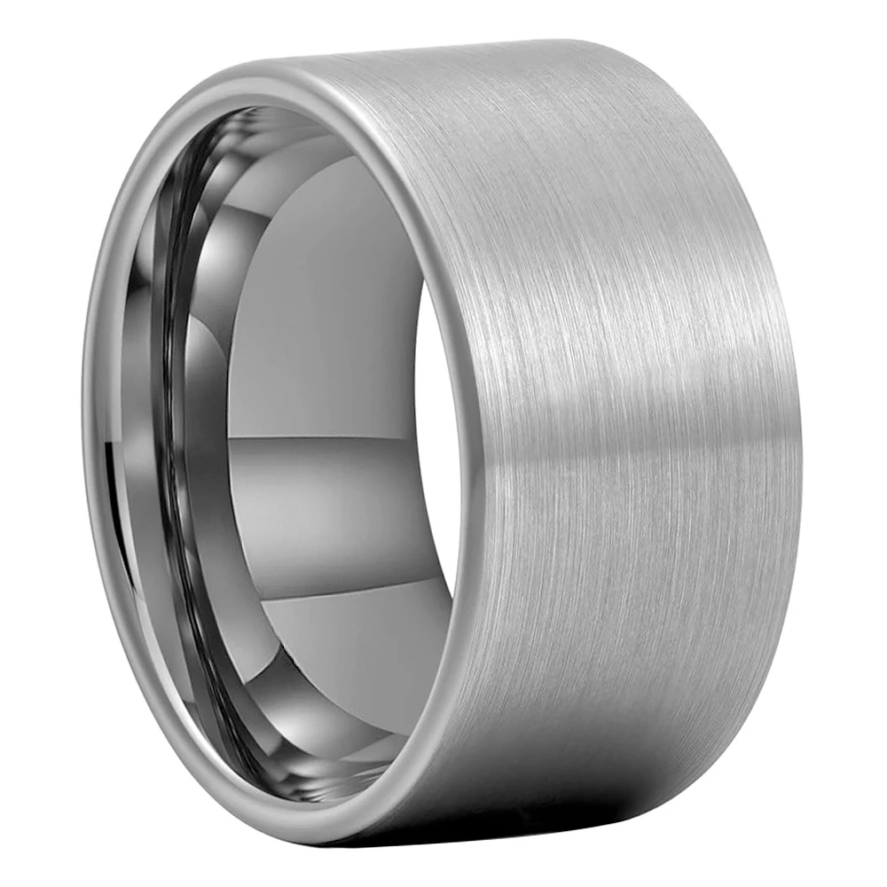 Pierścienie z węglika wolframu o szerokości 10mm 12mm, modne męskie pierścienie na imprezę, biżuteria, płaskie, szczotkowane, wykończone z wykończeniem szczotkowanym, wygodne w noszeniu. — zdjęcie 2