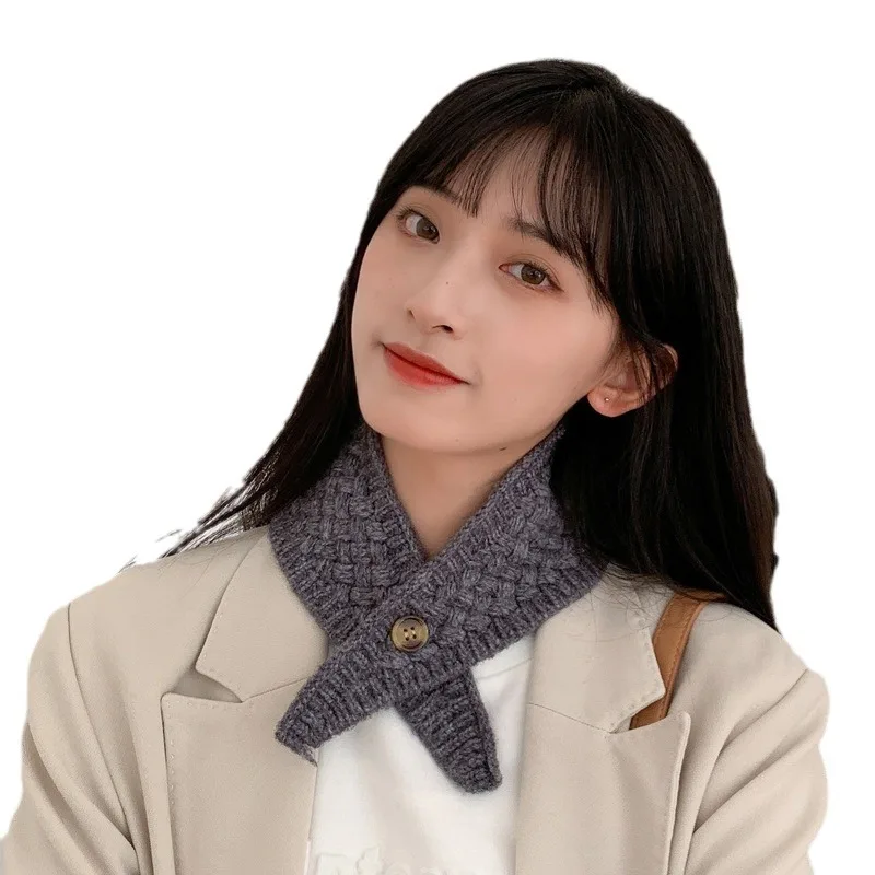 Knitted neck protection scarf with small winter scarf with fake collar short versatile cervical warm wool neck cover