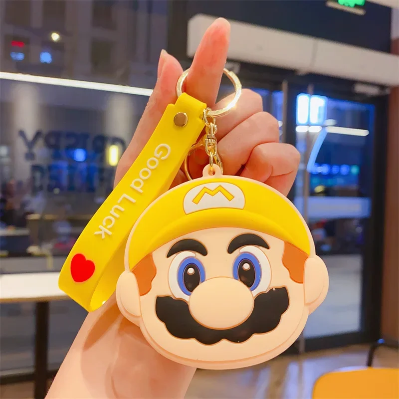 Super Mario Bro Keychains and Cion Purse for Children Anime Cartoon Cute Wallet Boys Girls Kawaii Mini Pouch Key Ring Kids Toys