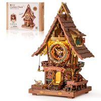 Robotime ROKR Cuckoo Clock Mechanical 3D Wooden Puzzle Christmas Cuckoo Clock Building Kit Holiday DIY Project for Teens Adults