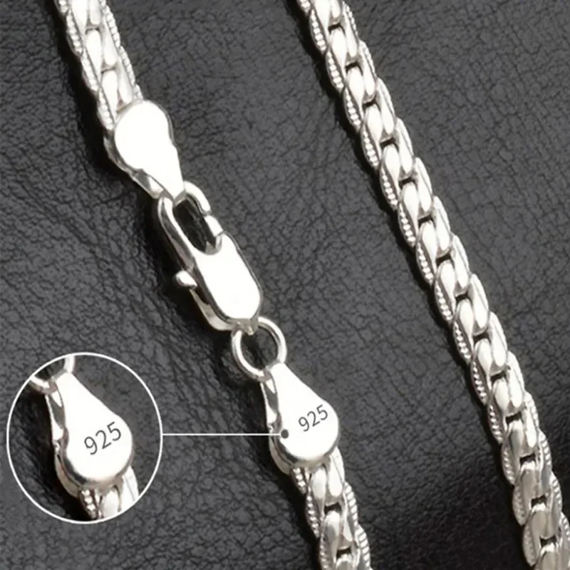 925 Sterling Silver 6mm Side Chain 8/18/20/22/24 Inch Necklace for Woman Men Fashion Wedding Engagement Jewelry Gift