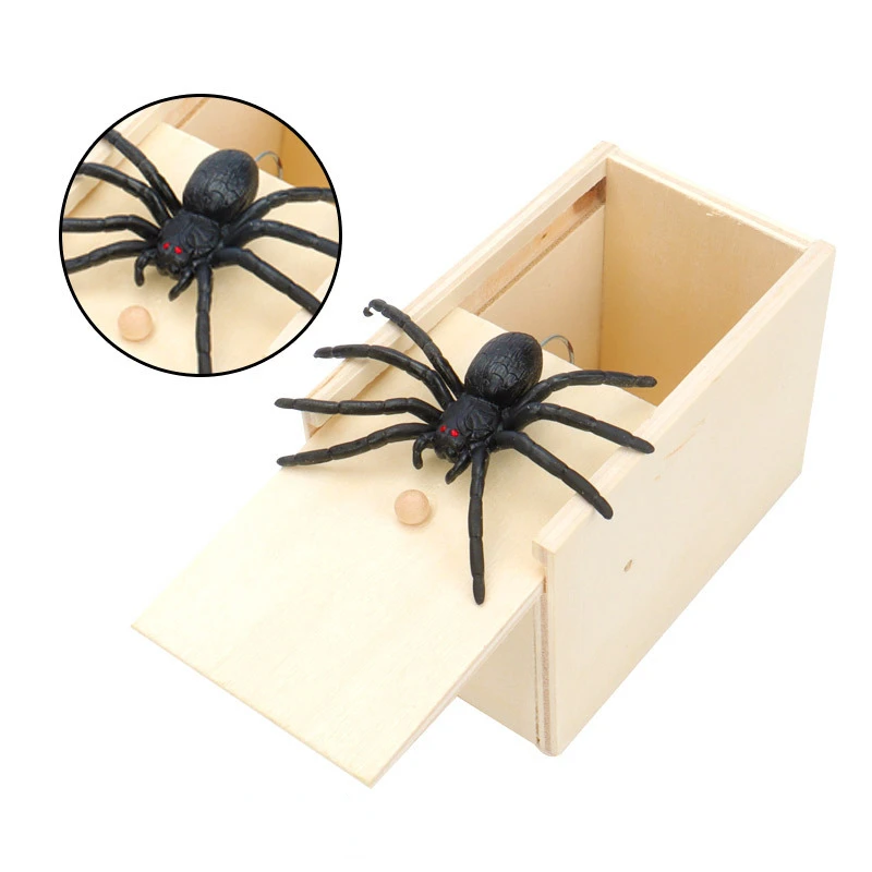 Wooden Prank Trick Practical Joke Home Office Scare Toy Box Gag Spider Kid Parents Friend Funny Play Joke Gift Surprising Box