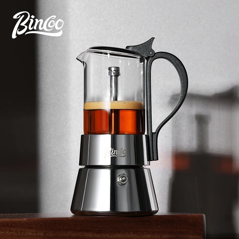 Bincoo Stainless Steel Double Valve Moka Pot for Coffee Household Small Italian Appliance Transparent Hand-Brewed Coffee Pot