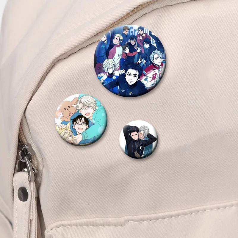 Anime YURI!!! on ICE Brooches Backpack Accessories Round Lapel Pins Yuri Katsuki Victor Nikiforov Yuri Plisetsky Cartoon Badge view 5