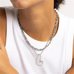 New Premium Silver Color Pave CZ Zircon Chunky Letter Necklace Waterproof Alphabet Bubble Initial A-Z Dainty Jewelry Bijoux Gift