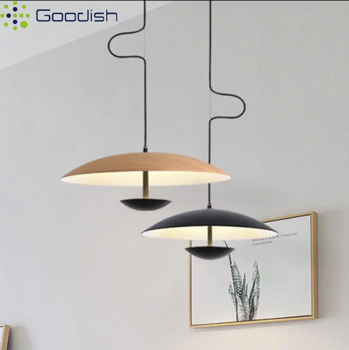 

Modern Minimalist Nordic Wood Grain Black Disc LED Pendant Lights Art Creative Lamps for Restaurant Home Decoration Chandeliers